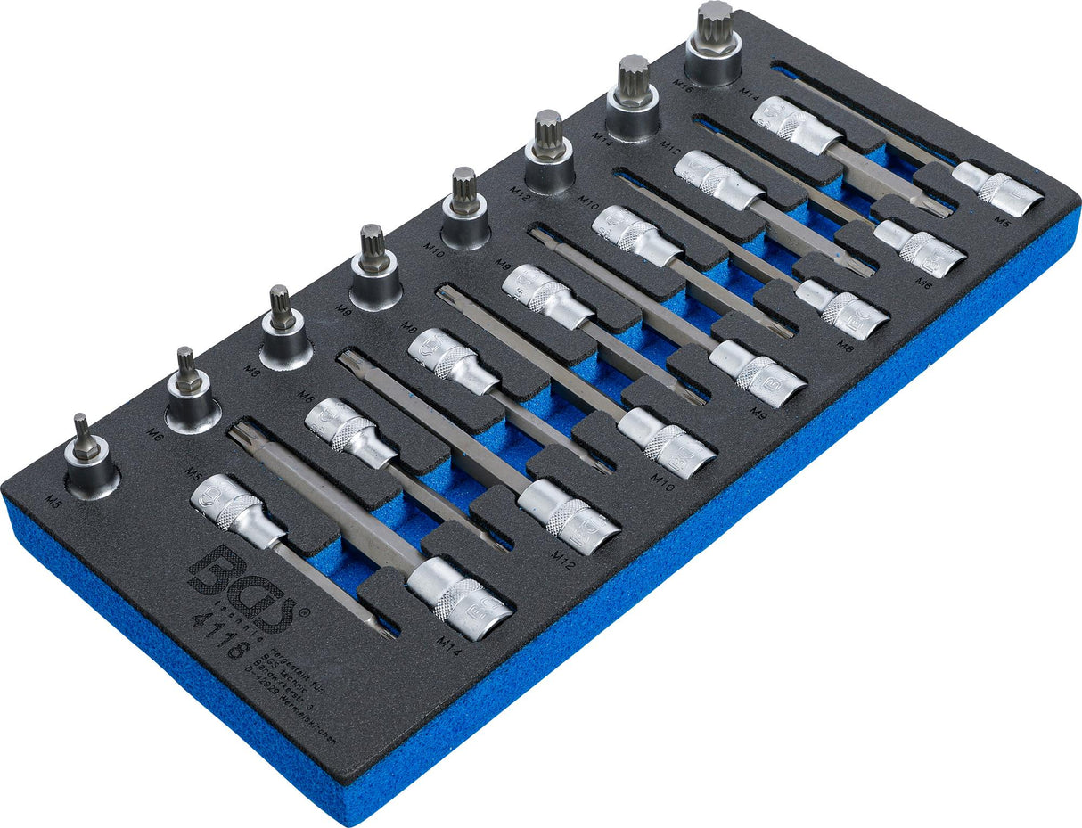 TOOL TRAY 1/3: BIT SOCKET SET | 12.5 MM (1/2") | SPLINE (FOR XZN) | 22 PCS. (4118)