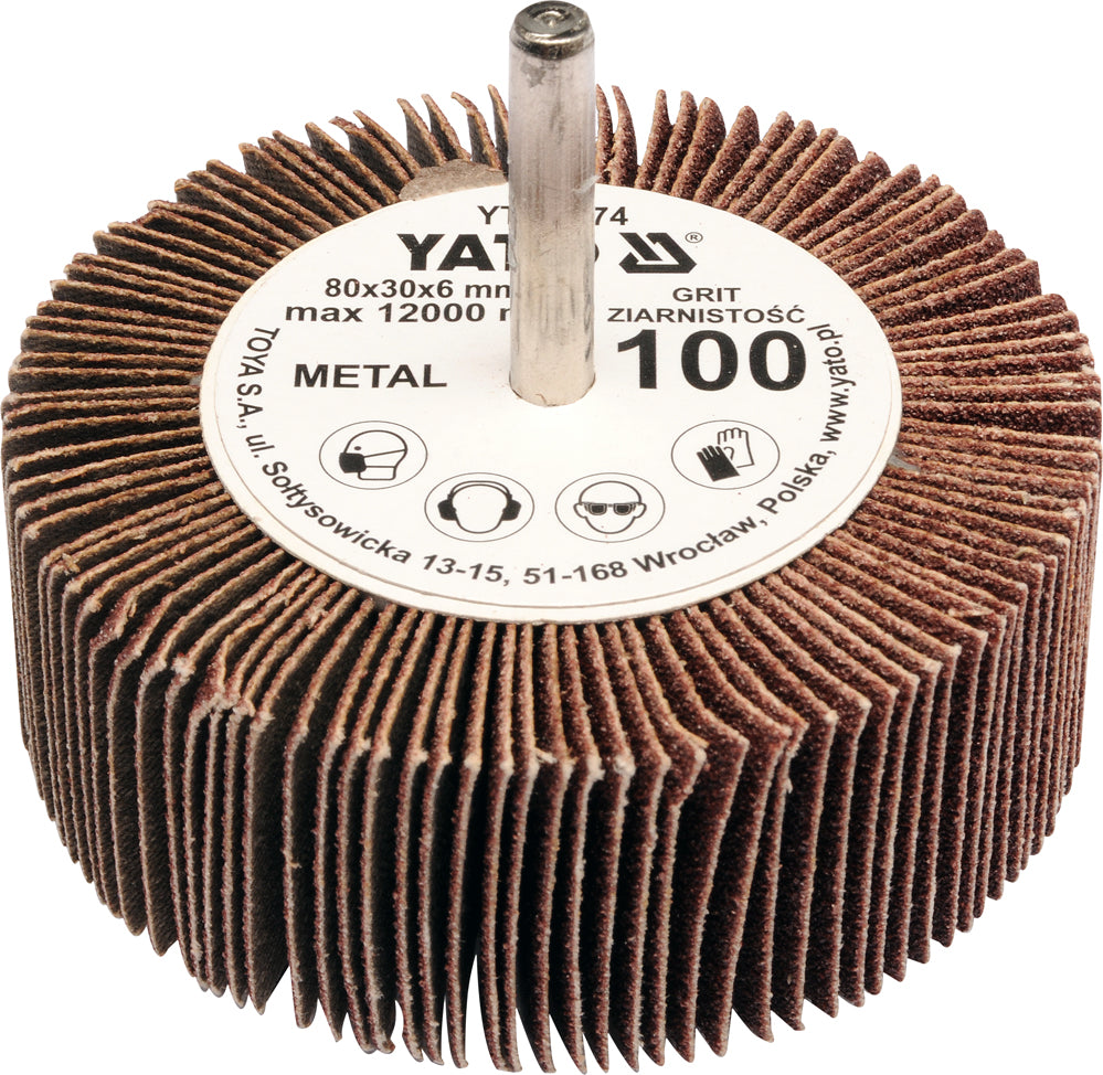 FLAP WHEEL W. SHAFT 80X30X6 P100 (YT-83374)