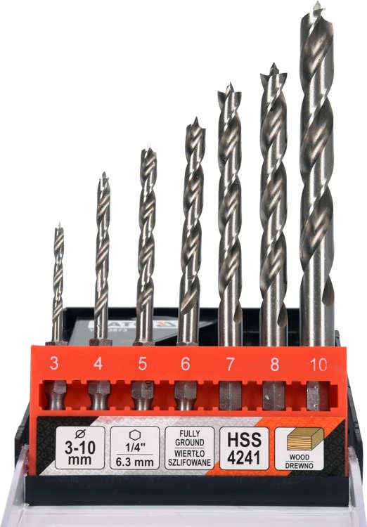 SPUR WOOD DRILL SET 3-10MM 7PCS HEX (YT-33873)