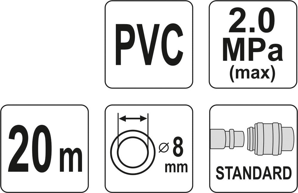 AIR HOSE PVC W. COUPLING 8MM X 20M (YT-24221)