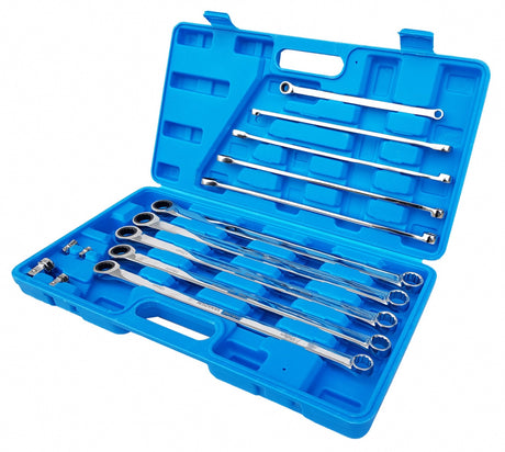 DOUBLE-SIDED RATCHET WRENCH SET | WITH ADAPTERS | LONG TYPE | 8-19 MM | 14 PCS. (SK5004)