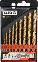 TWIST DRILL BIT SET HSS-TIN 10PCS 1-10MM (YT-44674)