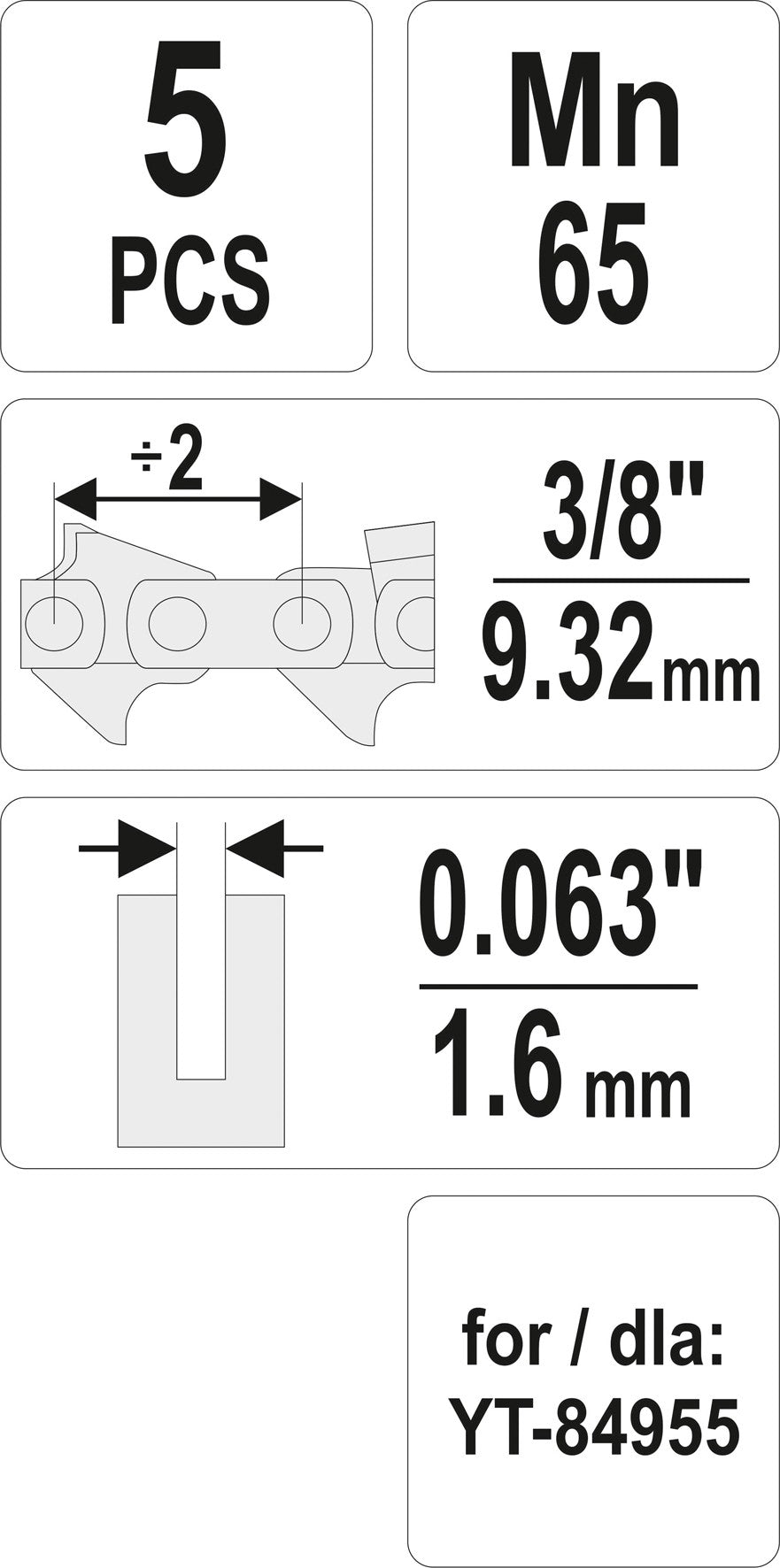 LINKS FOR CHAIN 3/8" / 0,06 SET 5PCS (YT-84978)