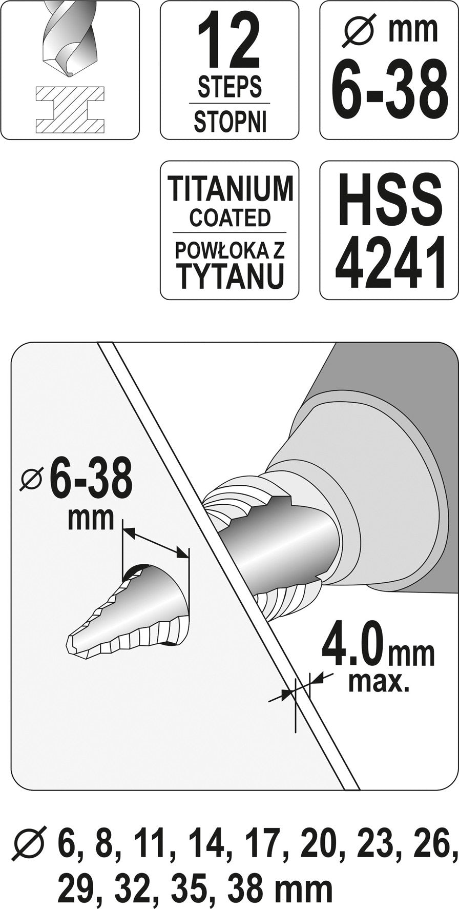 STEP DRILL 6-38MM (YT-44740)