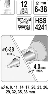 STEP DRILL 6-38MM (YT-44740)