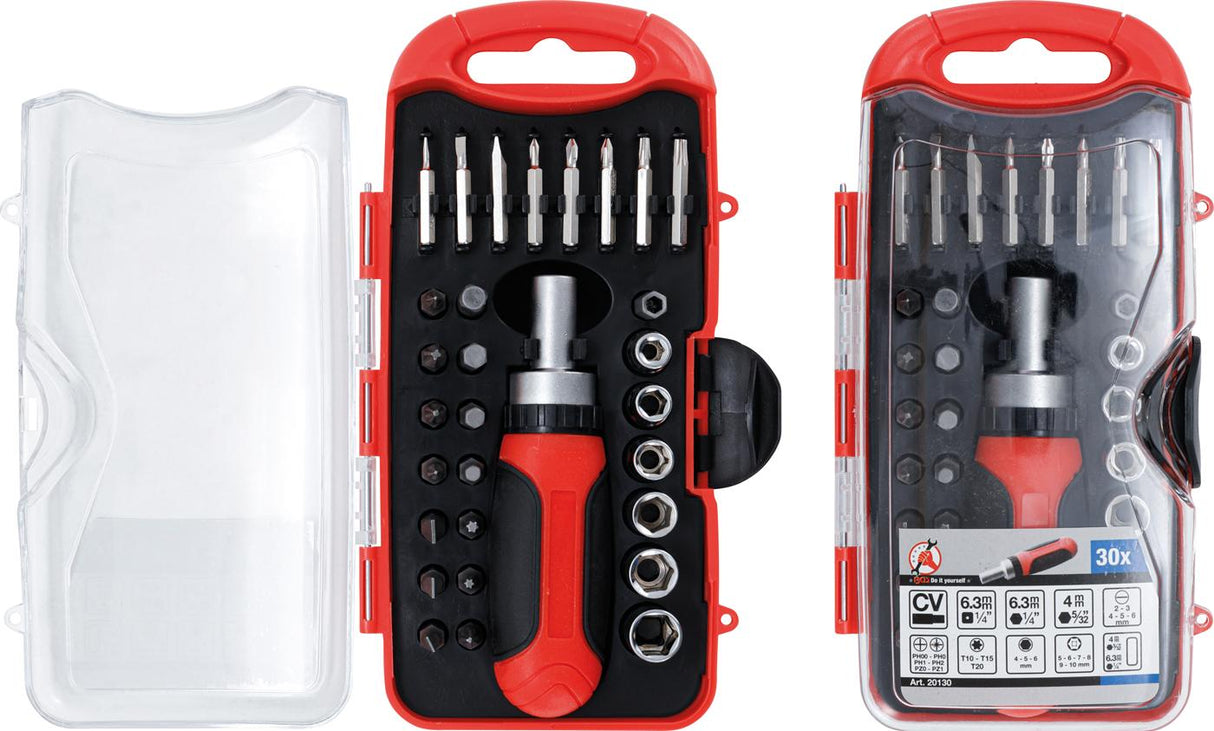 BIT / SOCKET SET | WITH RATCHET SPINNER HANDLE FOR BITS, REVERSIBLE | 30 PCS. (20130)