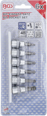 BIT SOCKET SET | 10 MM (3/8") DRIVE | INTERNAL HEXAGON WITH BALL HEAD 3 - 8 MM | 6 PCS. (5109)