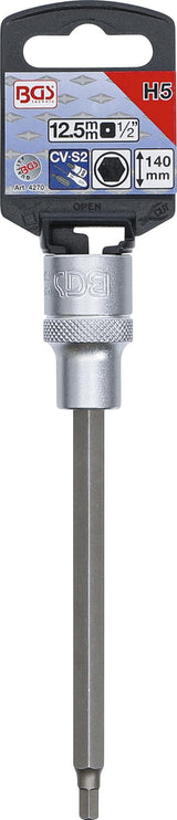 BIT SOCKET | LENGTH 140 MM | 12.5 MM (1/2") DRIVE | INTERNAL HEXAGON 5 MM (4270)