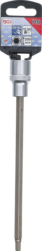 BIT SOCKET | LENGTH 200 MM | 12.5 MM (1/2") DRIVE | INTERNAL HEXAGON 6 MM (4276)