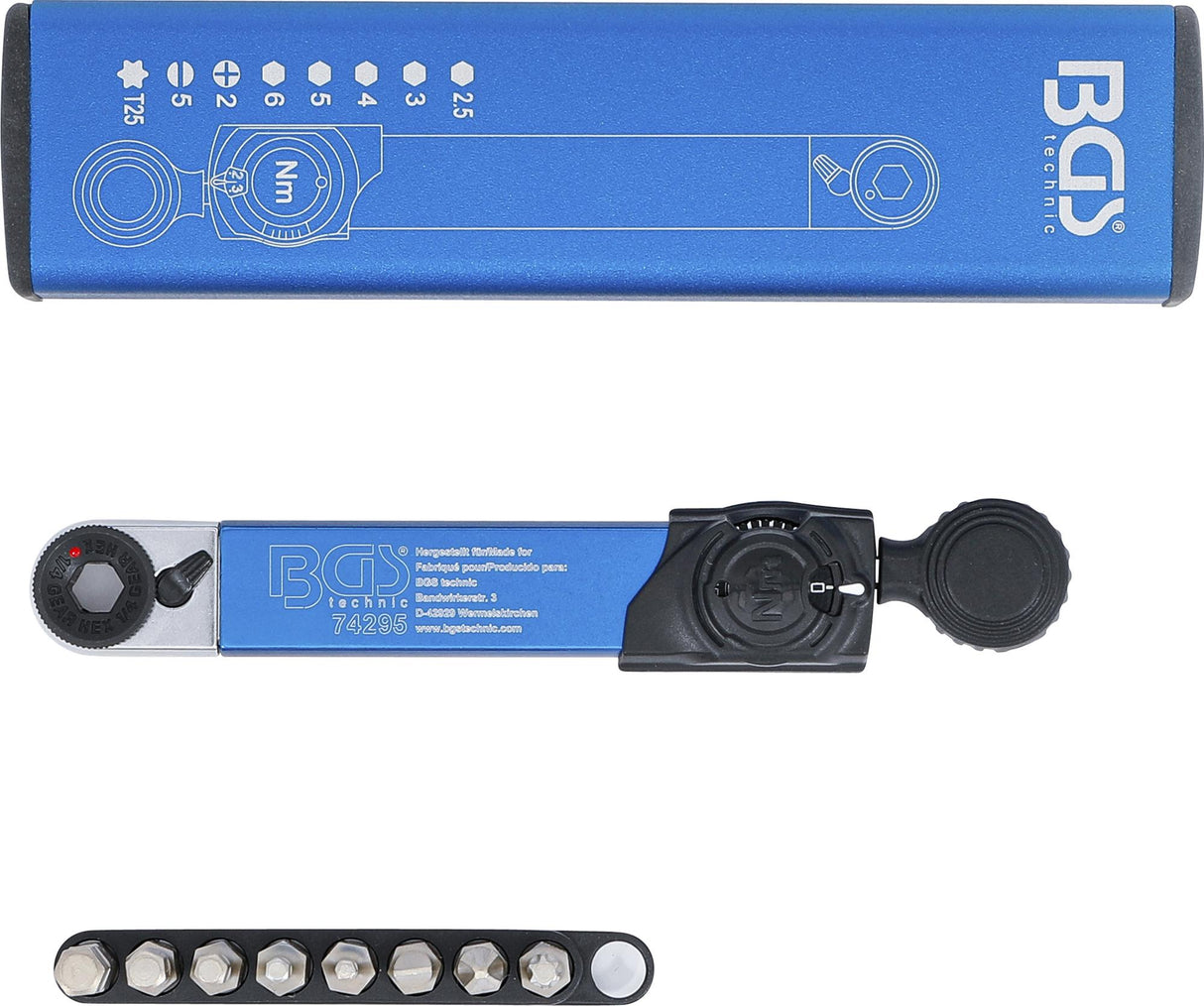 TORQUE WRENCH | INTERNAL HEXAGON 6.3 MM (1/4") | 2 - 10 NM | WITH BIT SET | 9 PCS. (74295)