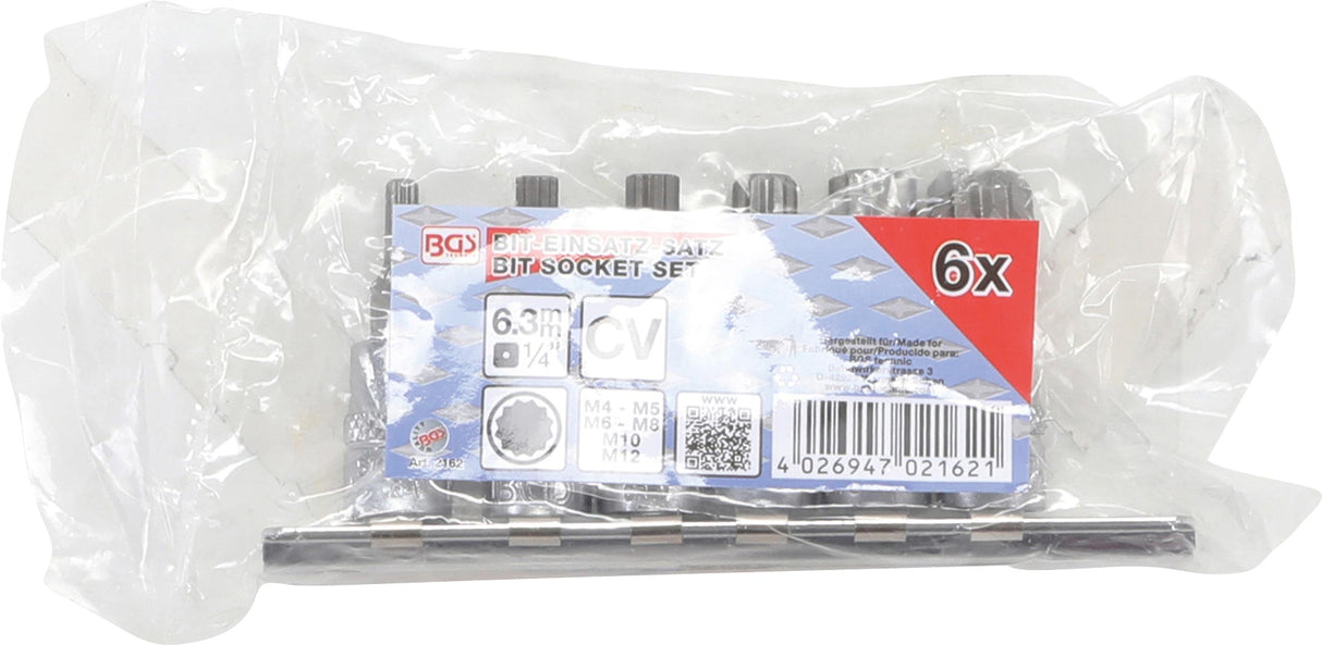 BIT SOCKET | 6.3 MM (1/4") DRIVE | SPLINE (FOR XZN) M4 - M12 | 6 PCS. (2162)