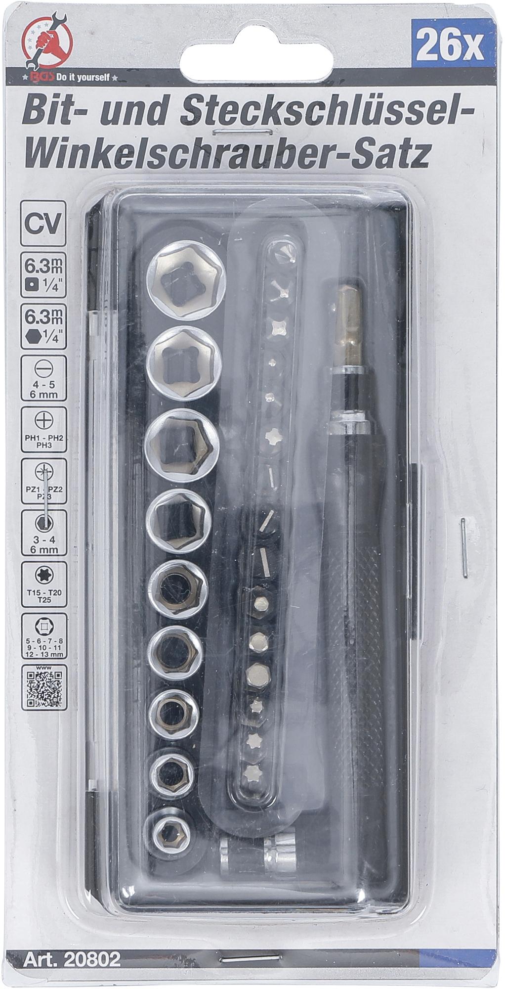 BIT AND SOCKET/HEXAGON KEY SET | 6.3 MM (1/4") DRIVE | 26 PCS. (20802)