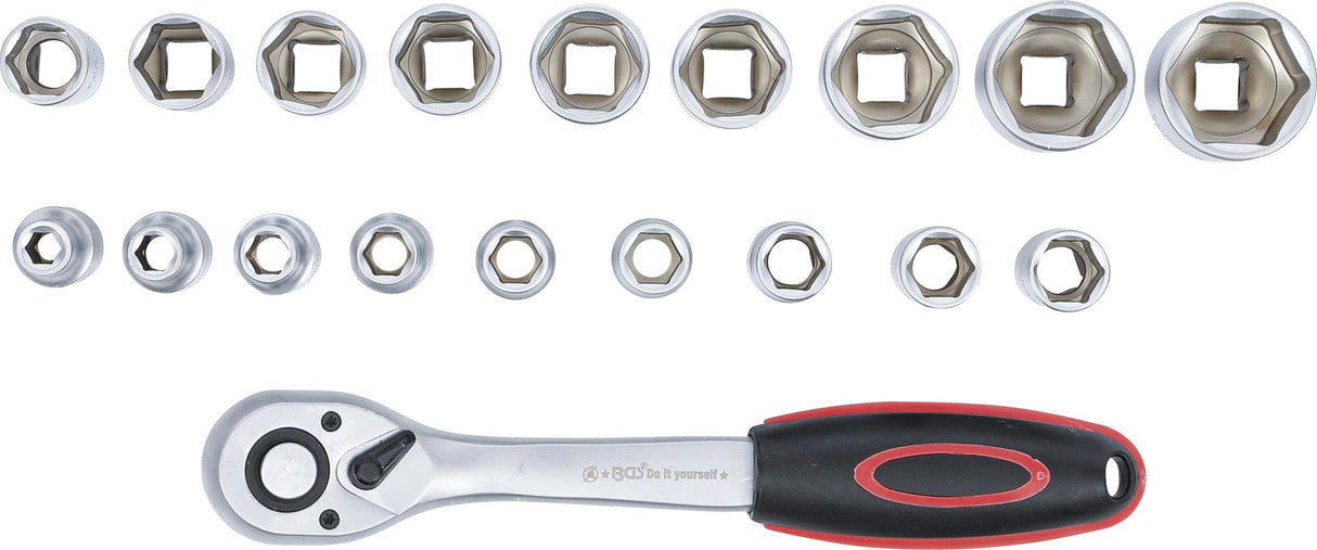 SOCKET SET WITH RATCHET | 12.5 MM (1/2") | 8-32 MM | 19 PCS. (B15110)