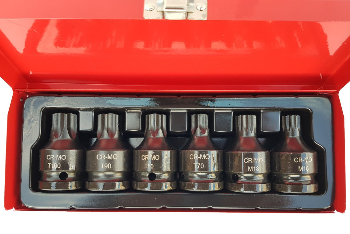 IMPACT BIT SET | 20 MM (3/4") | T-STAR (TORX) T70 - T100 | SPLINE M16-M18 | 6 PCS. (SB06)
