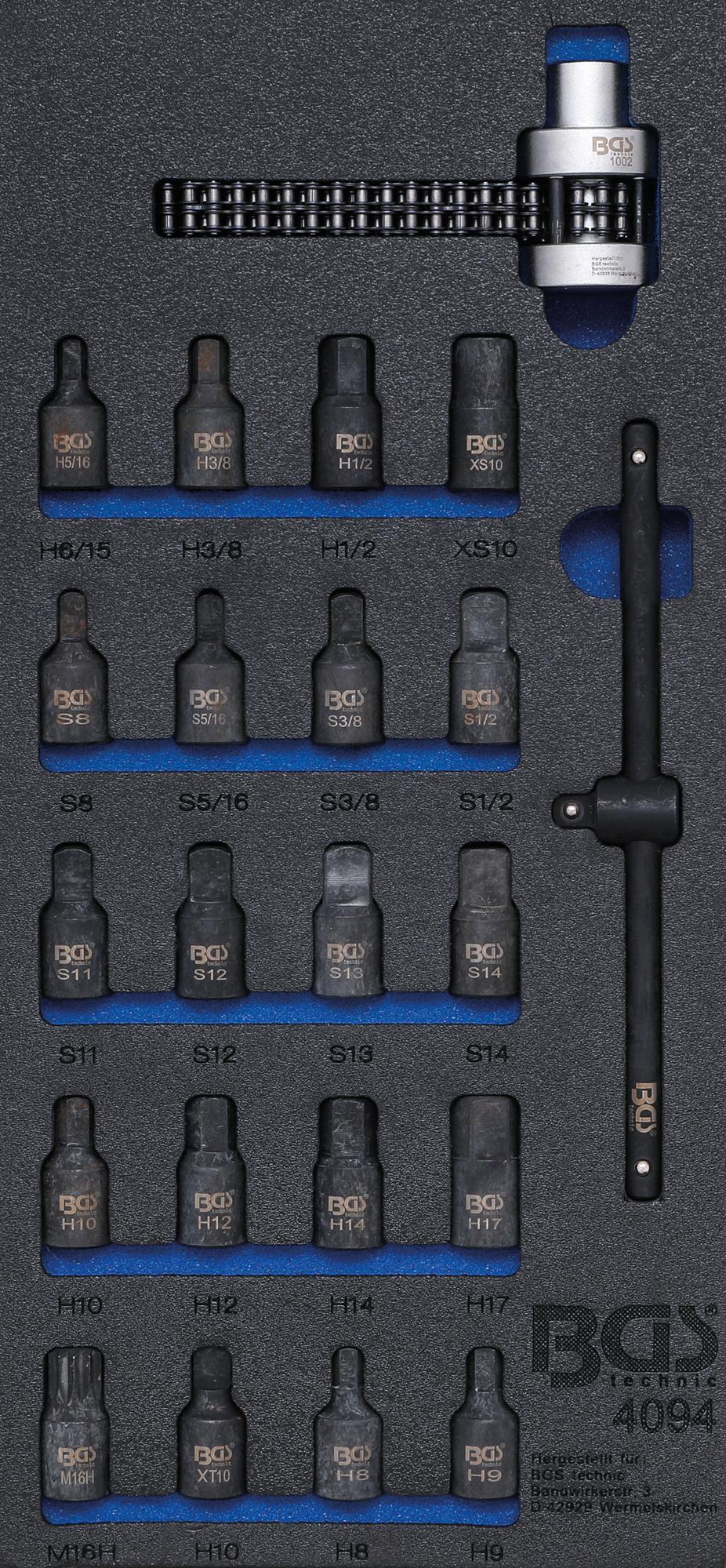 TOOL TRAY 1/3: OIL PAN SOCKETS / OIL FILTER CHAIN WRENCH | 22 PCS. (4094)