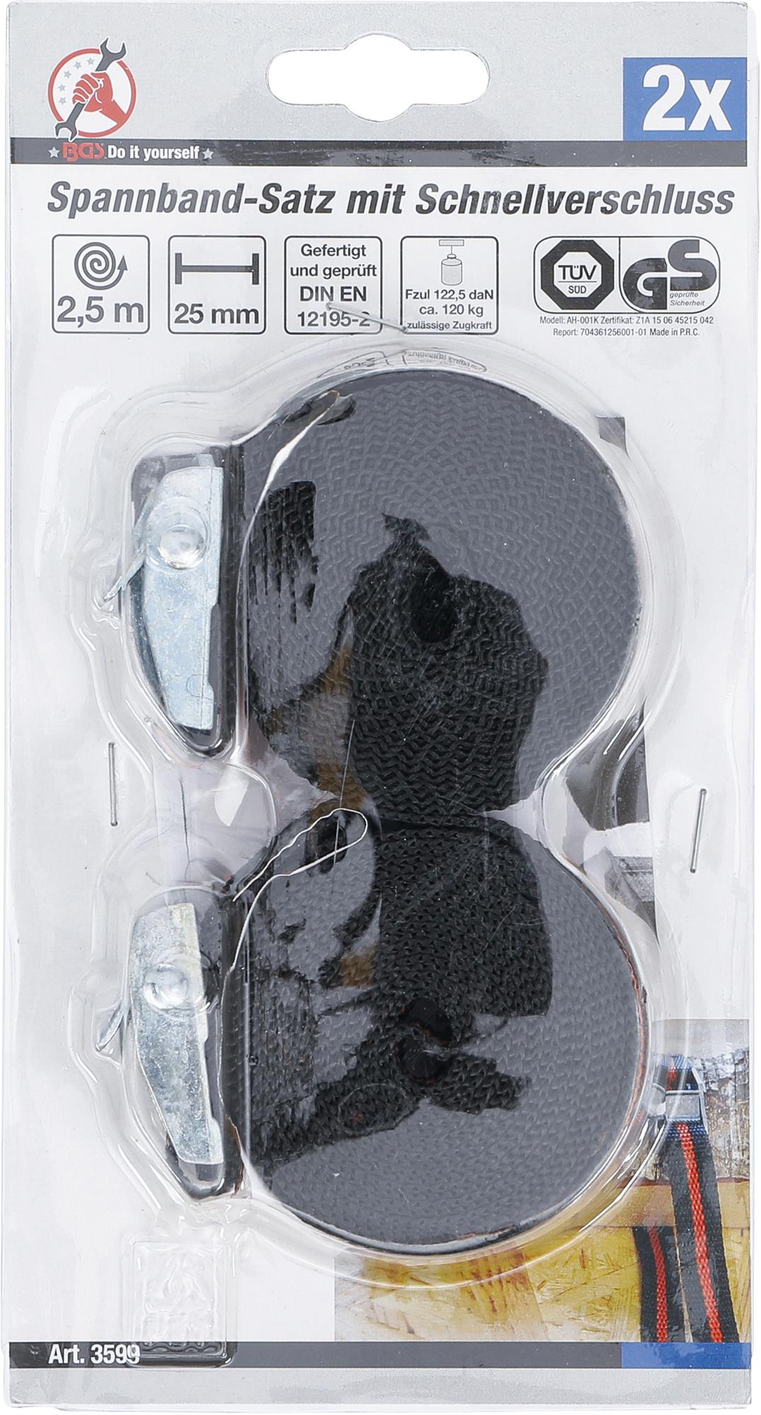 TIE DOWN STRAP SET WITH QUICK LOCK | 2.5 M X 25 MM | 2 PCS. (3599)