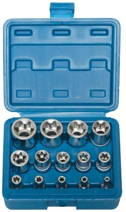 SOCKET SET E-STAR FOR BOLTS 14 PCS., 1/4"+3/8"+1/2", E4-E24 (KR121014)