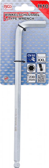 L-TYPE WRENCH | EXTRA LONG | INTERNAL HEXAGON / INTERNAL HEXAGON WITH BALL HEAD 10 MM (790-10)