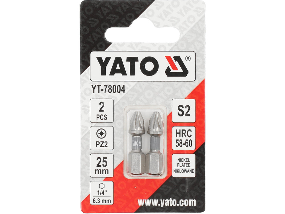 SCREWDRIVER BITS 1/4 25MM PZ2 2 PCS NI (YT-78004)