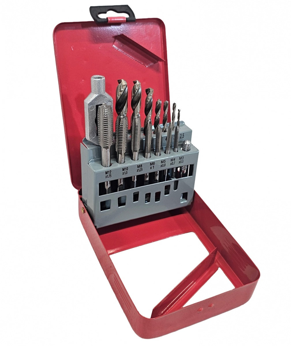 TAP AND DRILL BIT SET | WITH T-HANDLE | HSS | M3 - M12 / 2.5 - 10.2 MM | 16 PCS. (SK1633)