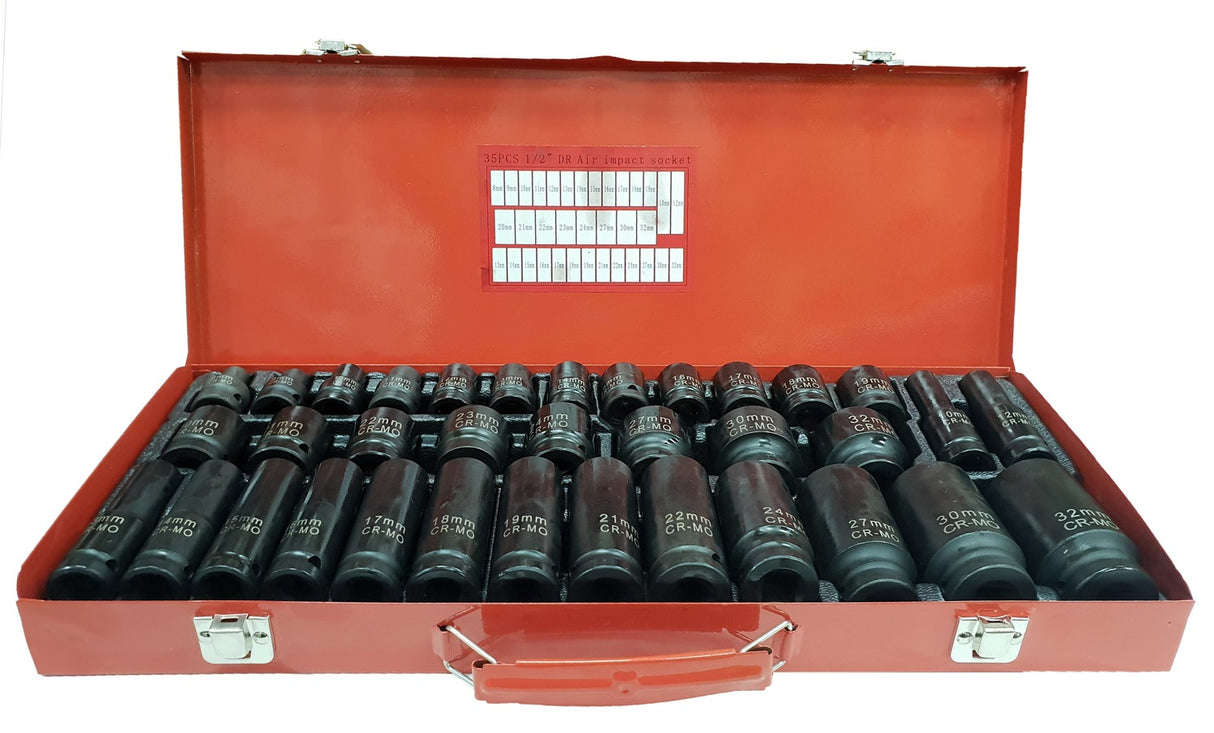 SET OF IMPACT SOCKETS LONG AND SHORT | CR-MO | 8 - 32 MM | 35 PCS. (SS35M)