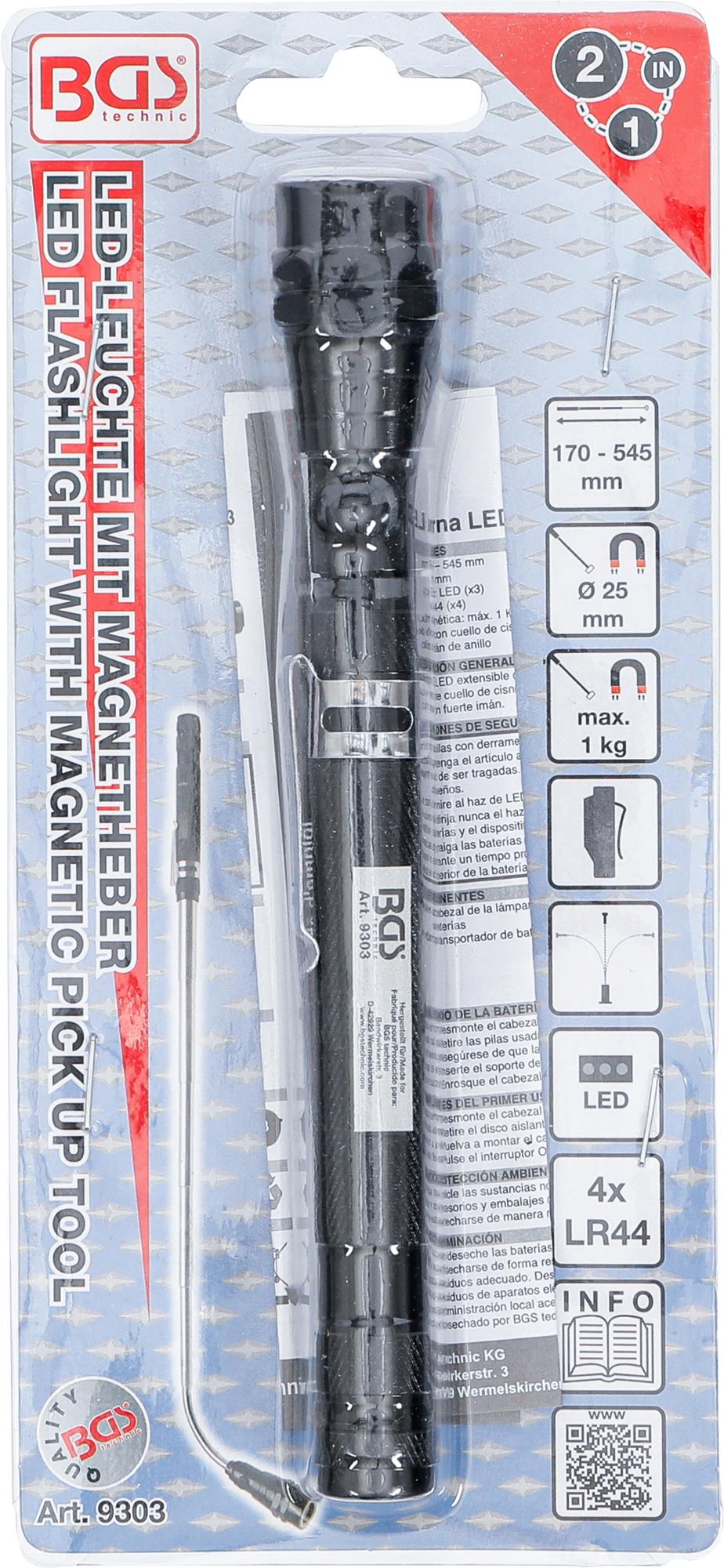EXTENDABLE LED FLASHLIGHT WITH MAGNETIC PICK UP TOOL | "2-IN-1" (9303)