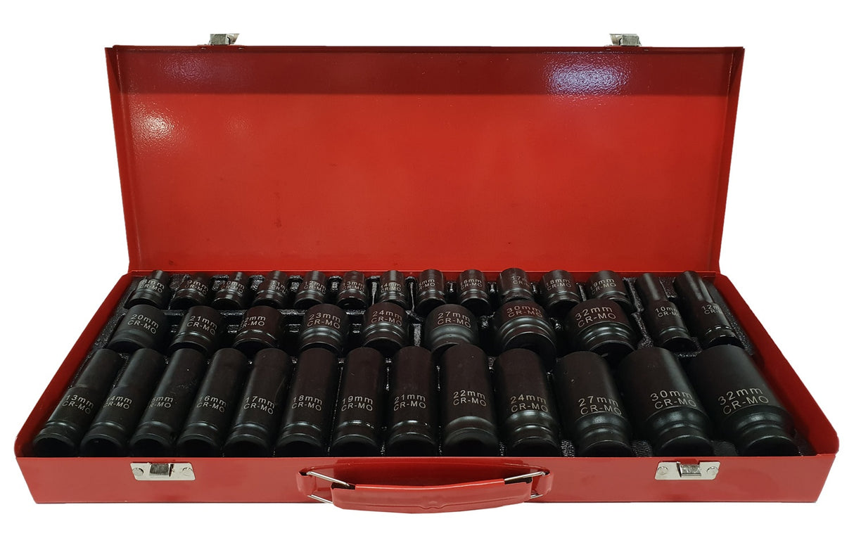 SET OF IMPACT SOCKETS LONG AND SHORT | CR-MO | 8 - 32 MM | 35 PCS. (SS35M)