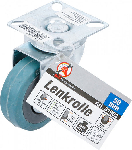 SWIVEL CASTOR | RUBBER | WITH ASSEMBLY PLATE | Ø 50 MM (81962)