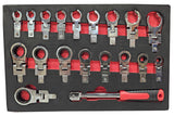 SET OF INSERTED WRENCHES | RATCHETING RING / OPEN FOR BRAKE HOSES | 8 - 22 MM | 19 PCS. (RWF19S)