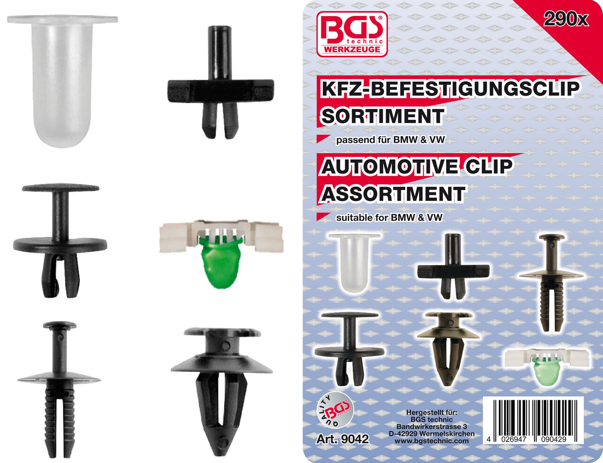 AUTOMOTIVE CLIP ASSORTMENT FOR BMW, VW | 290 PCS. (9042)