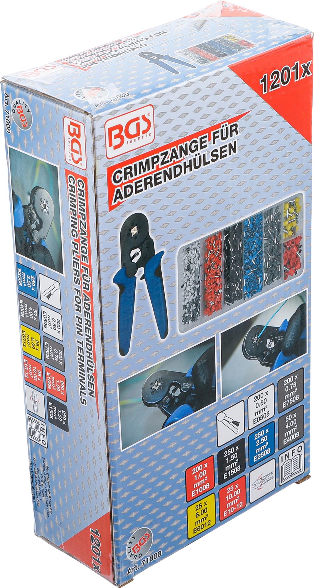 CRIMPING PLIERS FOR CABLE END SLEEVES 0.25 - 10 MM² | WITH CABLE TERMINAL ASSORTMENT 0.5 - 10 MM² (71000B)