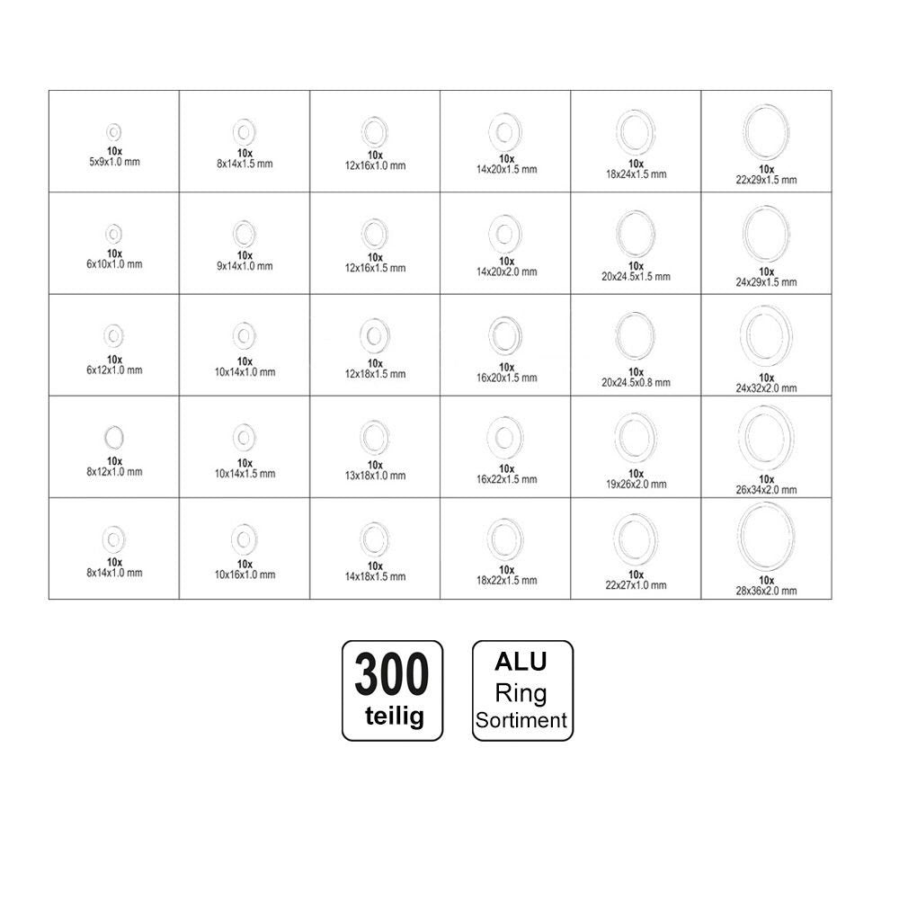 WASHER ASSORTMENT | ALUMINUM | 300 PCS. (SK01005)