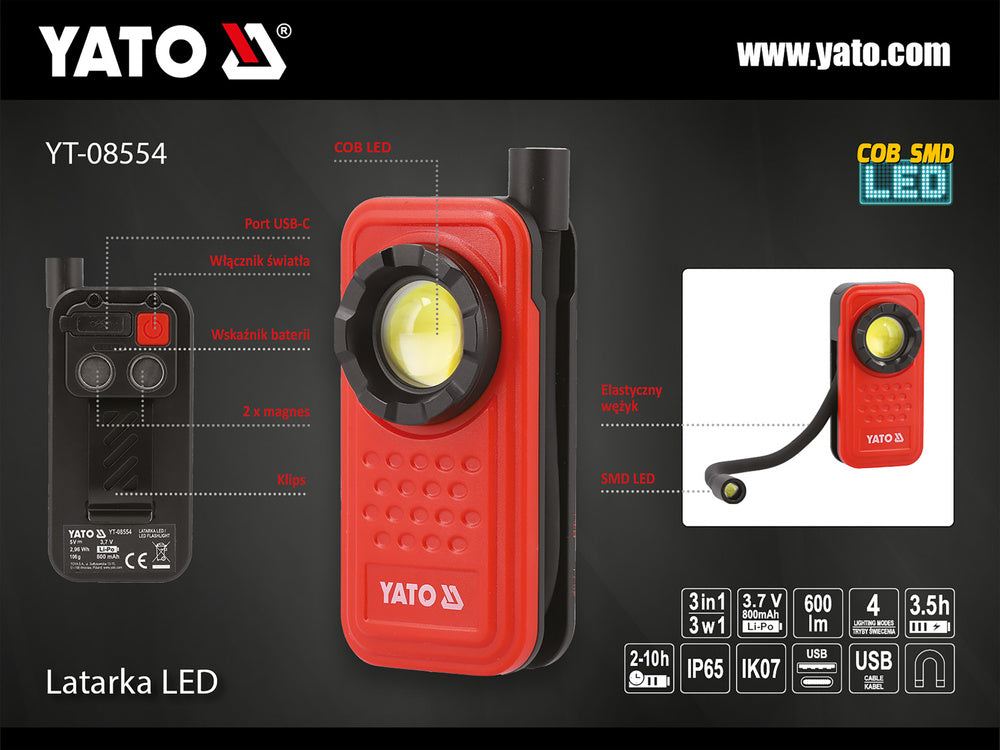 WORK LIGHT 600LM 3IN1 (YT-08554)