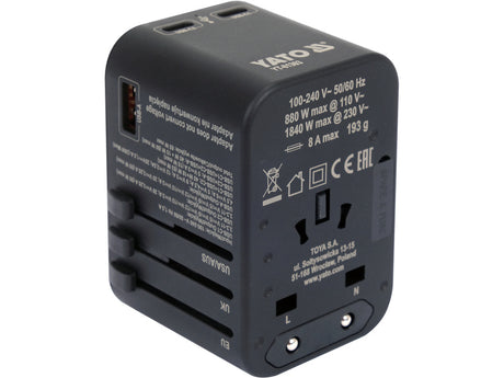 TRAVEL ADAPTER UNIV. USB, USB-C 65W (YT-81303)