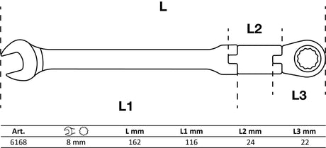 DOUBLE-JOINT RATCHET COMBINATION WRENCH | ADJUSTABLE | 8 MM (6168)