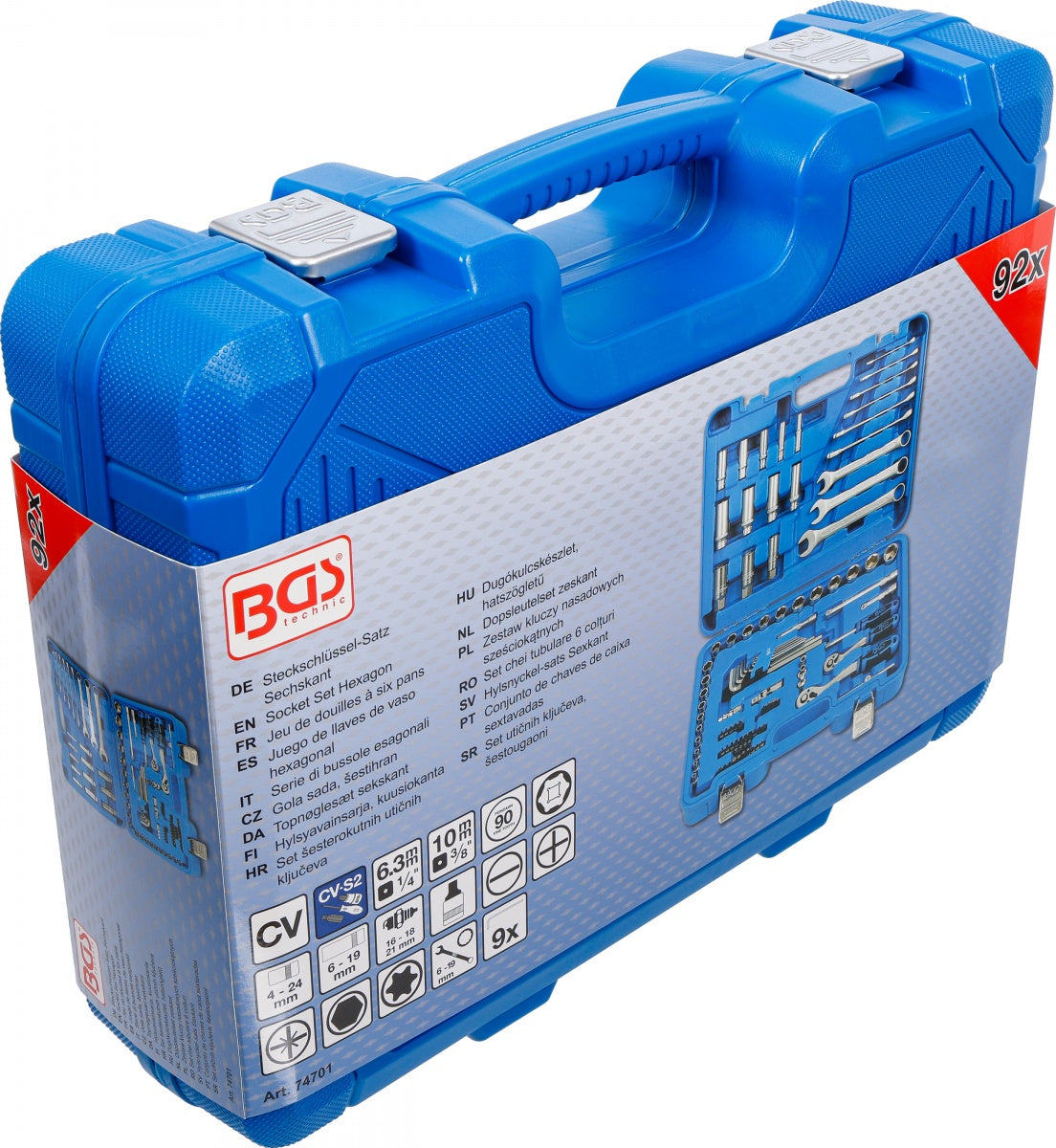 TOOL KIT WITH WRENCHES | 6.3 MM (1/4") / 10 MM (3/8") | 92 PCS (74701)