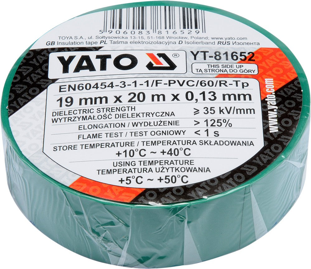 INSULATION TAPE 0.13MM 19MMX20M GREEN (YT-81652)