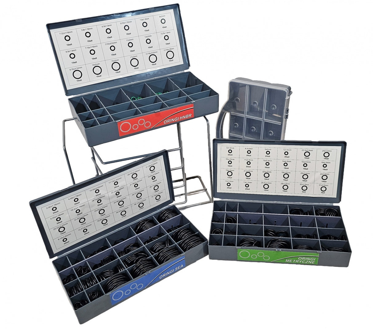 ASSORTED RUBBER GASKET-SEAL SET WITH STAND (METRIC, INCH, GREEN) | 900 PCS. (8045-900)