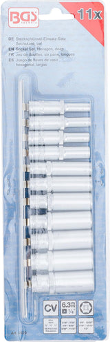 SOCKET SET, HEXAGON, DEEP | 6.3 MM (1/4") DRIVE | INCH SIZES | 11 PCS. (2429)