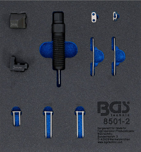 TOOL TRAY 1/6: SUPPLEMENTARY SET FOR TIMING CHAIN RIVETING DEVICE (BGS 8501) | SUITABLE FOR 3 MM CHAIN PINS (8501-2)