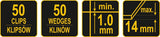 TILE LEVELLING SYSTEM | 1 MM / SET OF 50 WEDGES AND 50 CLIPS (04714)