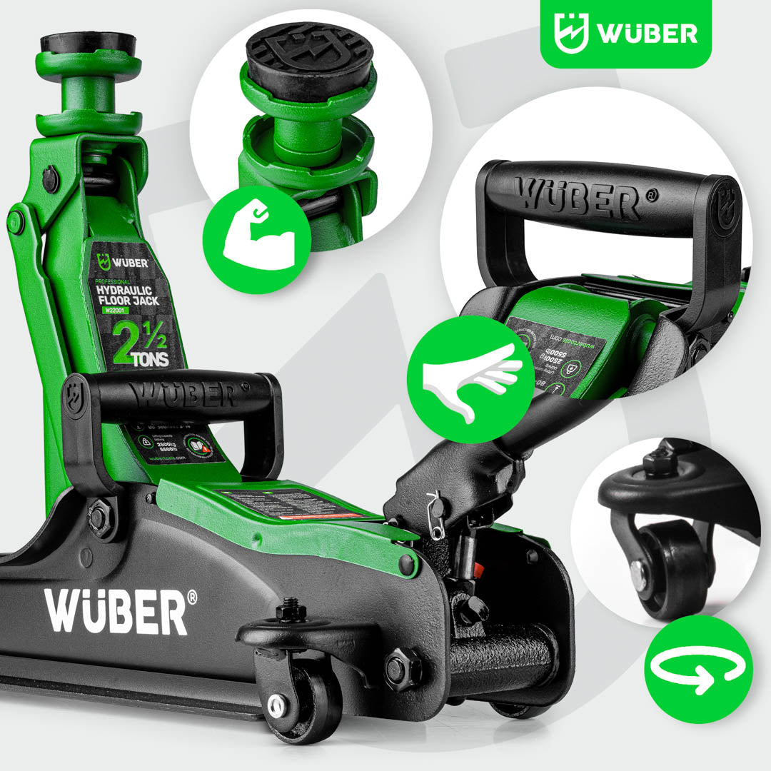 LOW PROFILE HYDRAULIC FLOOR JACK WITH WHEELS WÜBER W22001 | 90-360 MM | 2.5 T (W22001)