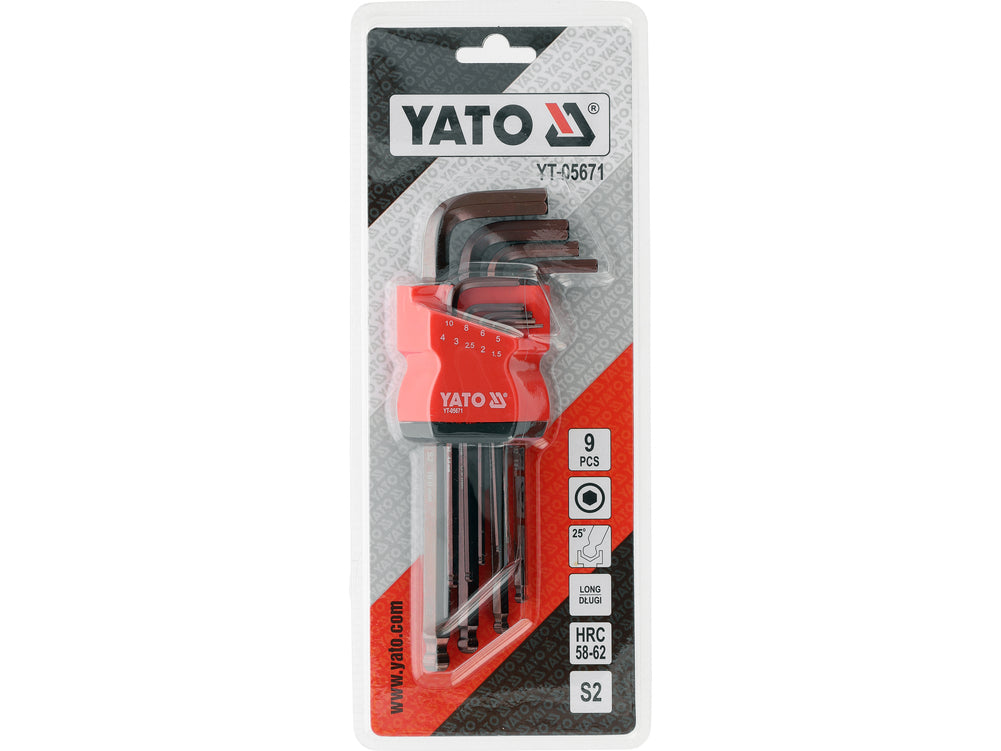 LONG BALL-END HEX KEY SET | S2 | 1.5-10 MM | 9 PCS (YT-05671)