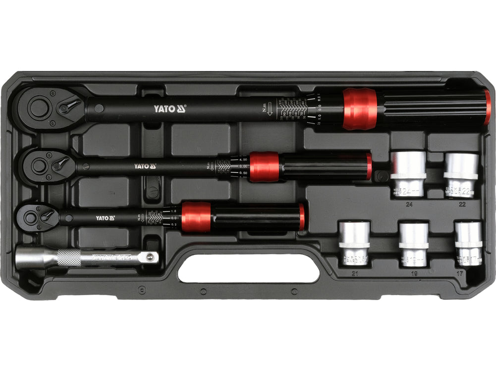 TORQUE WRENCH SET 1/4", 3/8", 1/2" AND SOCKETS 17-24 MM | 9 PCS (YT-07716)
