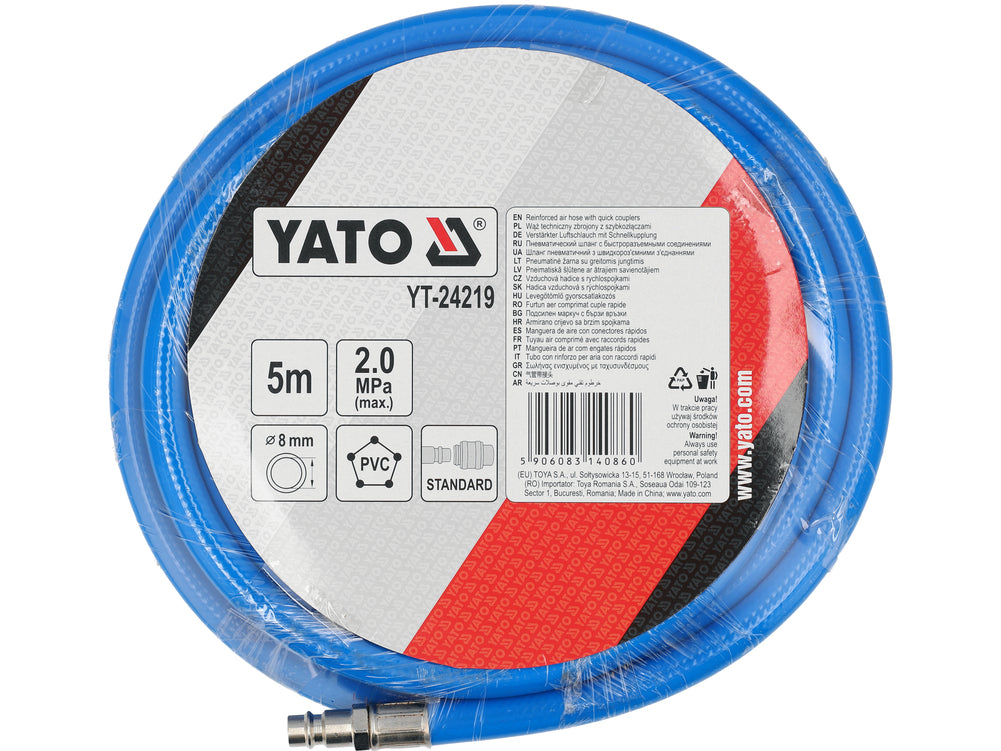 REINFORCED AIR HOSE WITH FITTINGS | 8 MM X 5 M (YT-24219)