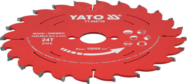 TCT CUTTING DISC FOR WOOD | 165 MM | 24 TEETH | 20 MM | WITH PTFE COATING (YT-608732)