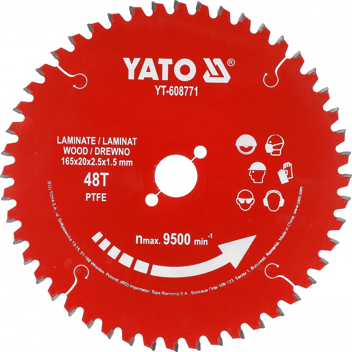 TCT CUTTING DISC FOR LAMINATE AND WOOD PTFE COATING | 165 MM | 48 TEETH | 20 MM (YT-608771)