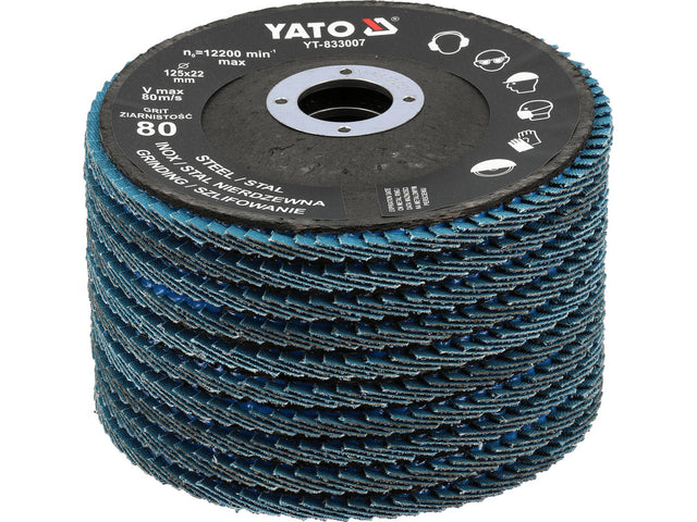 FLAP SANDING DISC | ZIRCONIUM | P80 | 125X22MM | 10 PCS (YT-833002)