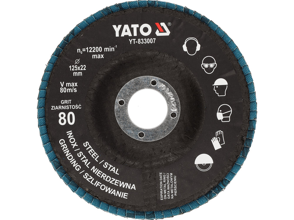 FLAP SANDING DISC | ZIRCONIUM | P80 | 125X22MM | 10 PCS (YT-833002)