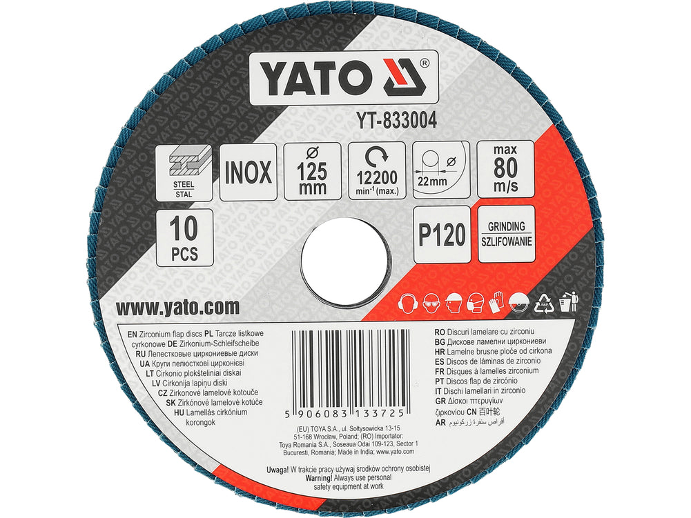 FLAP SANDING DISC | ZIRCONIUM | P120 | 125X22mm | 10 PCS (YT-833004)